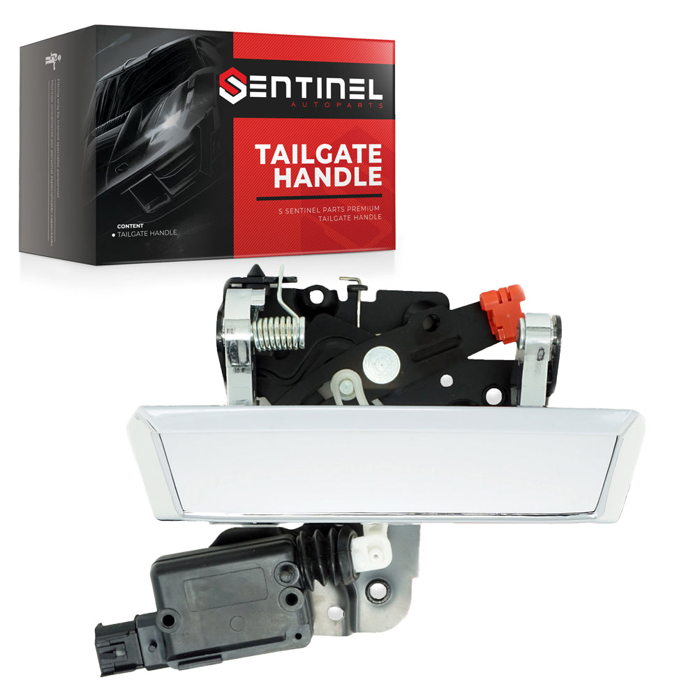Tailgate Handle with Power Switch Chrome Compatible with 2007-2013 Avalanche 1500 Escalade EXT Replaces # 25790725, GM1915128 - Sentinel Auto Parts