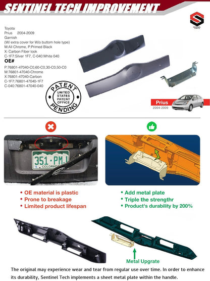 Upgraded Rear Liftgate Tailgate Handle with Metal Plate Compatible with 2004-2009 Toyota Prius Replaces # 76801-47030-C0, 76801-47040-C0 (1F7 Silver Metallic) - Sentinel Auto Parts