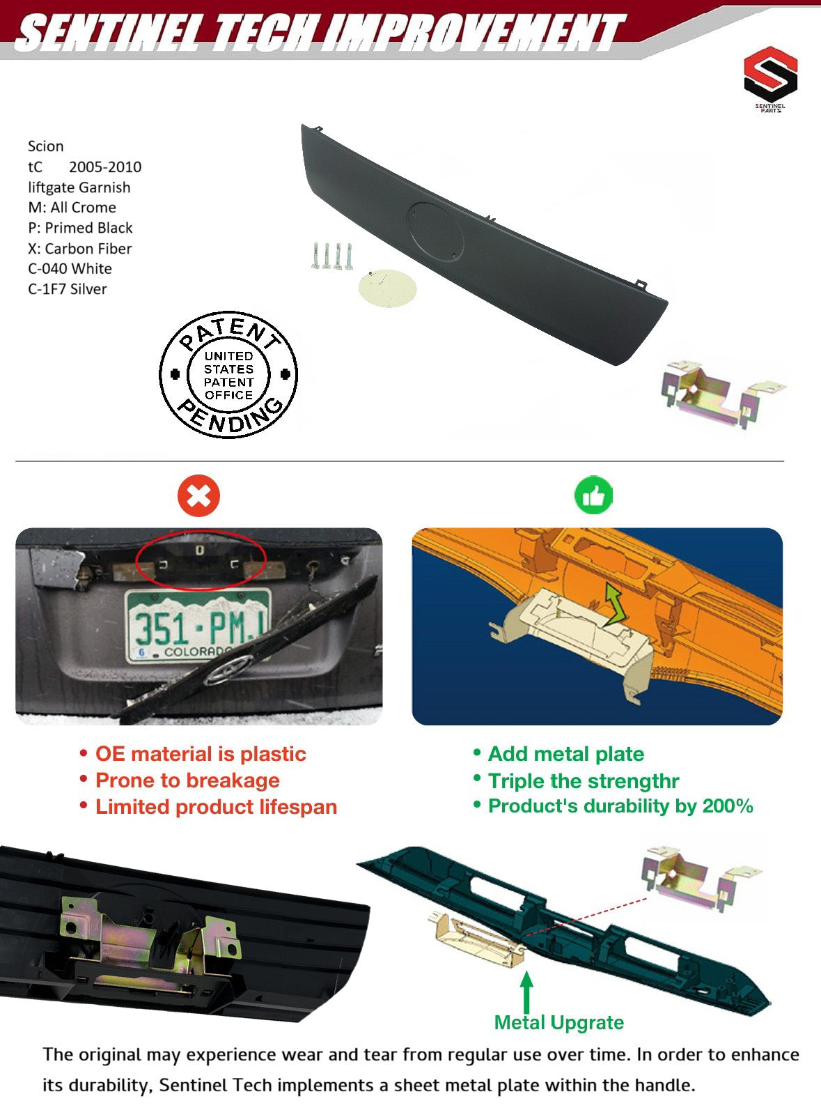 Upgraded Liftgate Tailgate Hatch Garnish Door Handle with Metal Plate Compatible with 2005-2010 Scion Tc Replaces # 76801-21071-C0 (040 White)