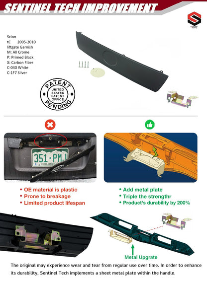 Upgraded Liftgate Tailgate Hatch Garnish Door Handle with Metal Plate Compatible with 2005-2010 Scion Tc Replaces # 76801-21071-C0 (040 White)
